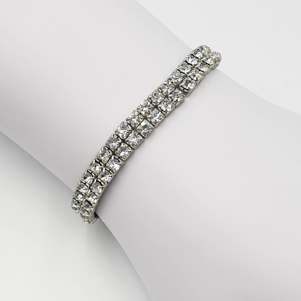 Vintage Rhinestone Stretch Bracelet Silver Tone MCM